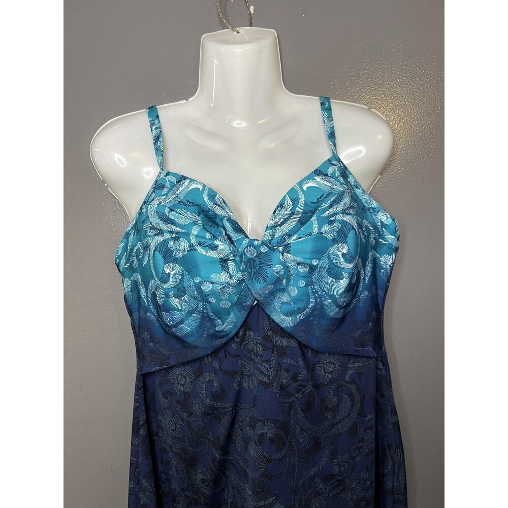Miraclesuit Swimdress Swimsuit Womens 16 Blue Floral Myrra Tummy Control Padded